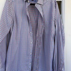 Johnston & Murphy button-down men’s dress shirt White w/blue, red plaid EUC Med